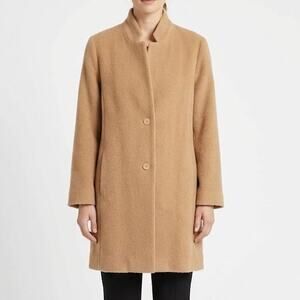 Eileen Fisher Standing Collar Button Front Wool Coat XL